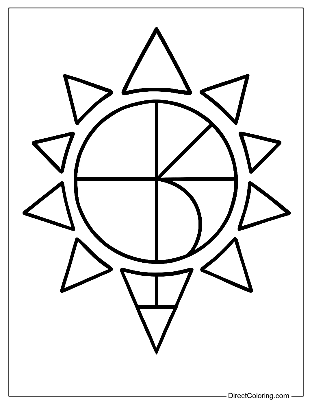 abstract Sun coloring page with geometric shapes, modern style